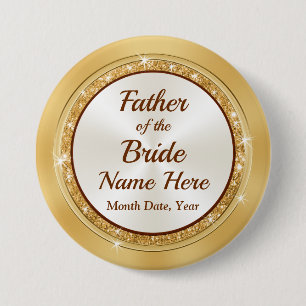 Vader van de Bride Name Pin, Gold Theme Ronde Button 7,6 Cm
