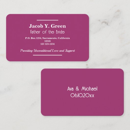 Vader van de Bride Visitekaartje (Voorkant / Achterkant)