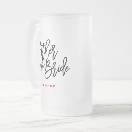 Vader van de bruid Black Script & Naam Gift Matglas Bierpul (Voorkant links)
