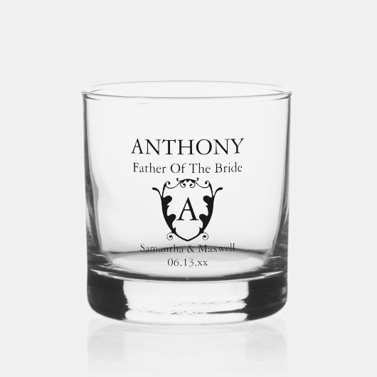 Vader van de bruid Gepersonaliseerde Monogrammed Whisky Glas (Voorkant)