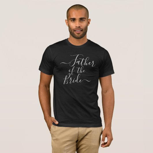 Vader van de bruid modern script bruiloft partij t-shirt (Voorkant volledig)