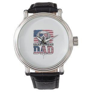 Vader van Golden Retriever Patriottische Vintage H Horloge
