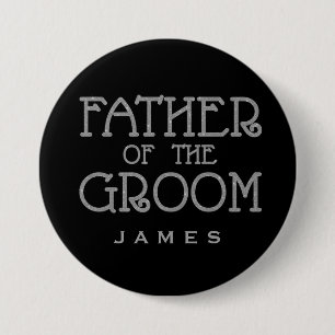 Vader van Groom Silver Faux Glitter Name Tag Pin Ronde Button 7,6 Cm