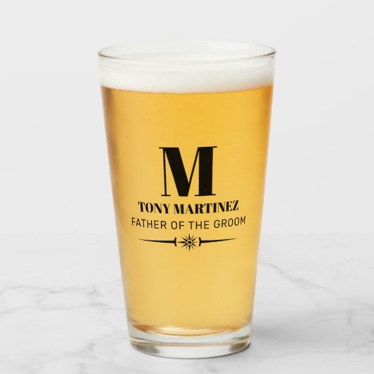 Vader van het Groom Monogram Wedding Beer Glass Glas (Voorkant gevuld)