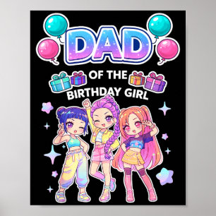 Vader van het jarige meisje schattige chibi kpop g poster