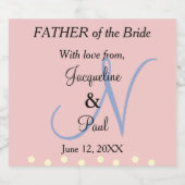 Vader van het Monogram Bride Soft Roos Sparkling Wijnetiket (Enkel label)