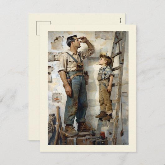 Vader & Zoon die omhoog staren Feestdagenkaart (Voorkant / Achterkant)