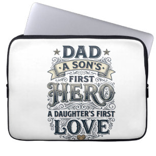 Vader Zoon Heldendochter Liefde Vintage Typografie Laptop Sleeve