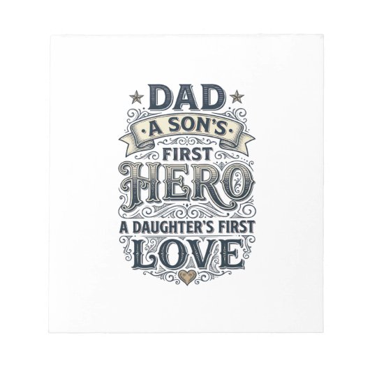 Vader Zoon Heldendochter Liefde Vintage Typografie Notitieblok (Voorkant)