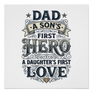 Vader Zoon Heldendochter Liefde Vintage Typografie Perfect Poster