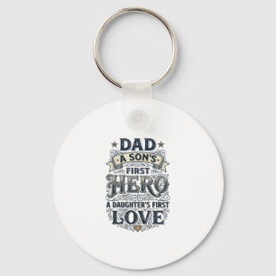 Vader Zoon Heldendochter Liefde Vintage Typografie Sleutelhanger