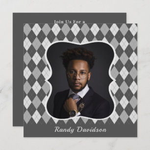 Vaderdag Aangepast Foto grijs Argyle Dinner Party Kaart