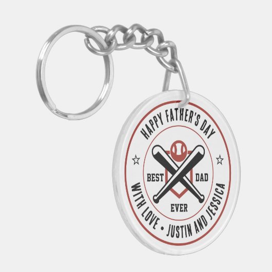 Vaderdag Aangepaste naam en foto Baseball Pap Sleutelhanger (Voorkant Links)
