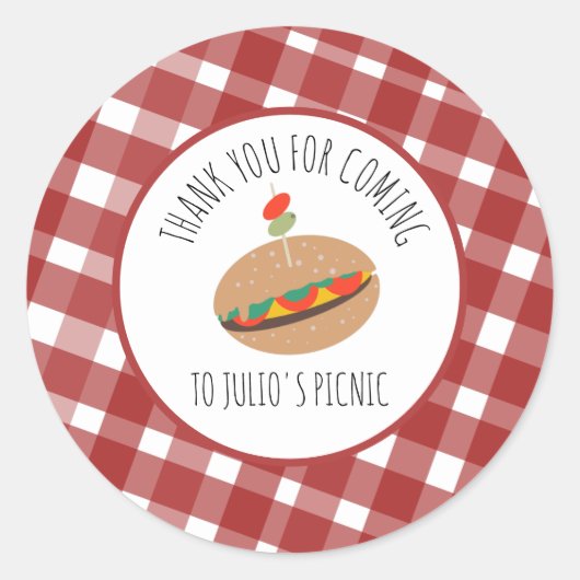 Vaderdag BBQ Picnic Event Sandwich Ronde Sticker (Voorkant)