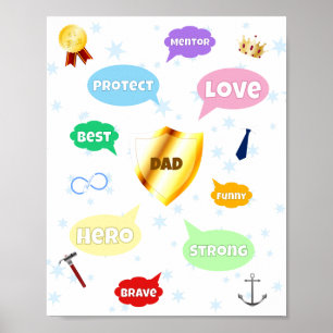 Vaderdag Beste Papa Woord Wolken Koning Kroon Lief Poster