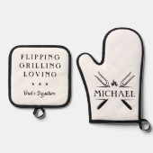 Vaderdag Cadeau Custom BBQ Monogram Ovenwant & Pannenlap Set (Voorkant)
