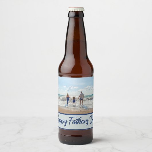 Vaderdag Foto Blauwe Typografie Bier Etiket (Voorkant)