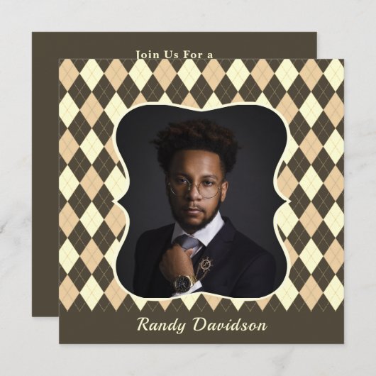 Vaderdag Foto Bruin Tan Argyle Dinnerfeest Kaart (Voorkant / Achterkant)