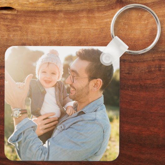 Vaderdag Foto met speciale datum en bericht Sleutelhanger (Achterkant)