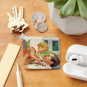  vaderdag, gelukkige familie in de voorsteden sleutelhanger