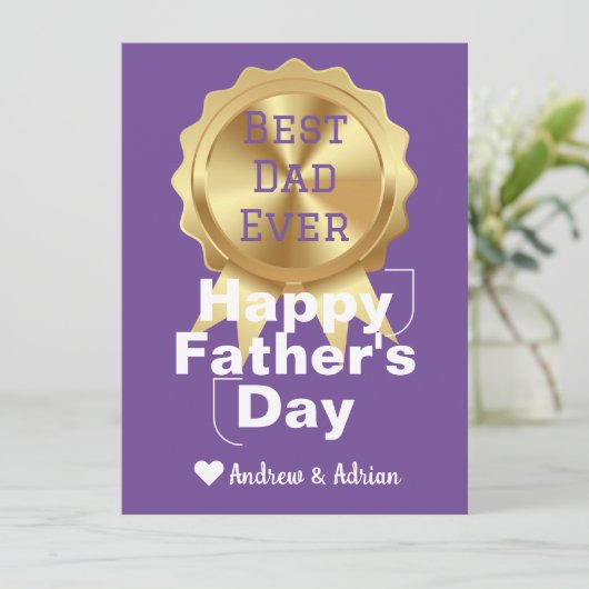 Vaderdag, gouden medaille waardering, eenvoudig feestdagenkaart (Staand voorkant)