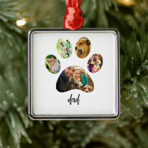 Vaderdag Hond Papa   5 Pootafdruk Foto Collage Metalen Ornament