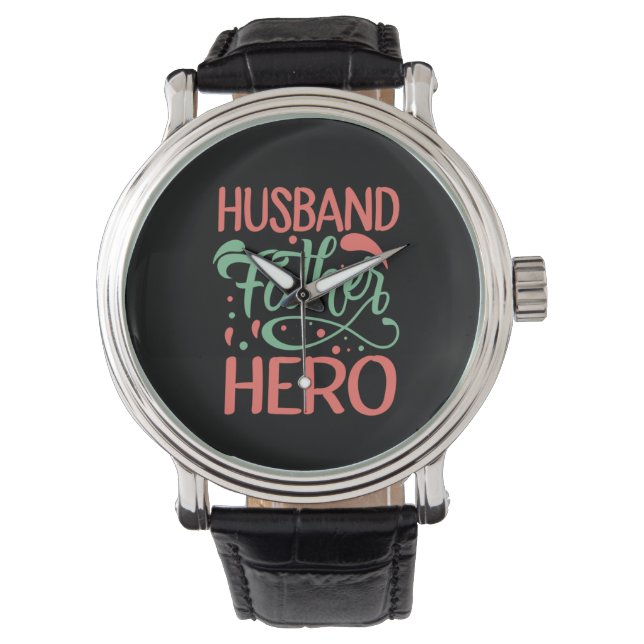 Vaderdag Husband Father Hero Horloge (Voorkant)