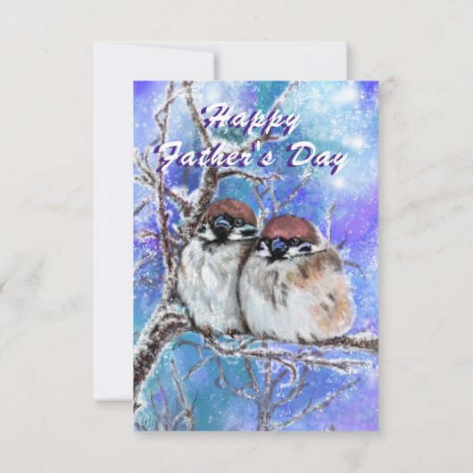 Vaderdag Kaart met Schattigee mussen in de winter (Achterkant)