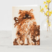 VADERDAG KITTEN MET BROWN WHITE ROSES KAART (Gele Bloem)