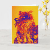 VADERDAG KITTEN MET GEEL BLAUWE ROZEN KAART (Gele Bloem)