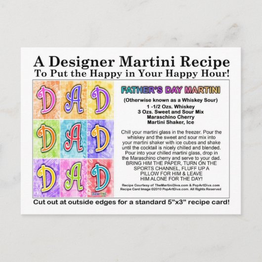 Vaderdag Martini Recept Kaart Briefkaart (Voorkant)