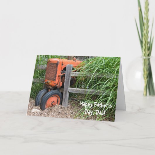 Vaderdag met oude oranje tractor kaart (Voorkant)