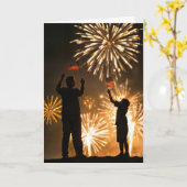 Vaderdag met vuurwerk en Amerikaanse vlaggen Kaart (Gele Bloem)