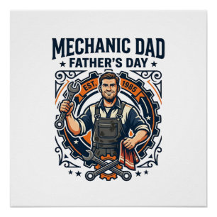 Vaderdag monteur vader T-shirt grappige werkende v Perfect Poster