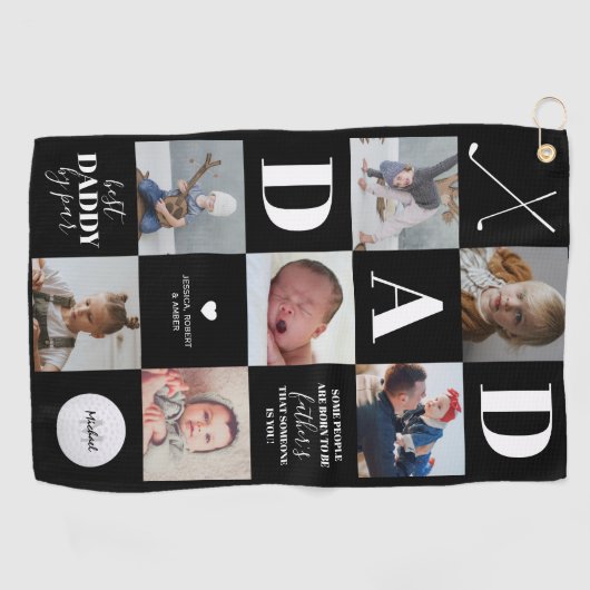 Vaderdag Pap Foto Collage Golf Towel Golfhanddoek (Horizontaal)