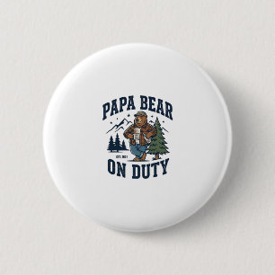 Vaderdag Papa Beer Op Dienst Shirt Grappig Dier Da Ronde Button 5,7 Cm