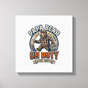 Vaderdag Papa Beer Op Dienst Shirt Grappig Dieren  Canvas Afdruk