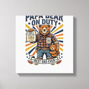 Vaderdag Papa Beer Op Dienst Shirt Grappig Dieren  Canvas Afdruk