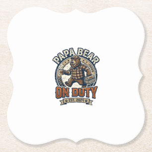 Vaderdag Papa Beer Op Dienst Shirt Grappig Dieren Kartonnen Onderzetters