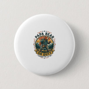 Vaderdag Papa Beer Op Dienst Shirt Grappig Dieren  Ronde Button 5,7 Cm