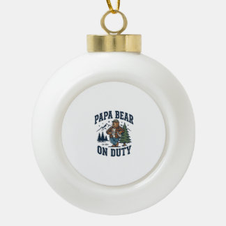 Vaderdag Papa Beer Op Dienst T-shirt Grappig Dier  Keramische Bal Ornament