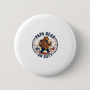 Vaderdag Papa Beer Op Dienst T-shirt Grappig Dier  Ronde Button 5,7 Cm