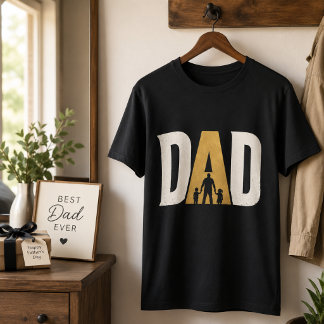 Vaderdag Papa Silhouet Met Kinderen Zwart Goud T-shirt