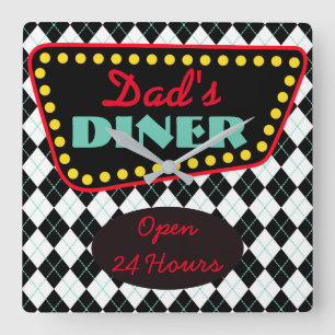 Vaderdag Papa's Diner Keuken Wandklok Cadeau Vierkante Klok