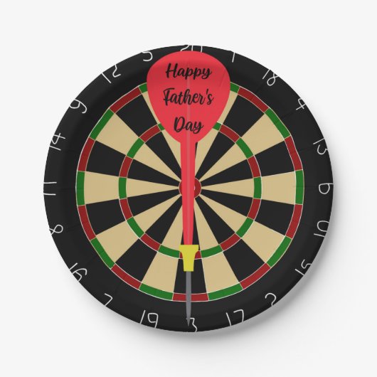 Vaderdag papieren Borden met Dartboard & Dart Papieren Bordje (Voorkant)