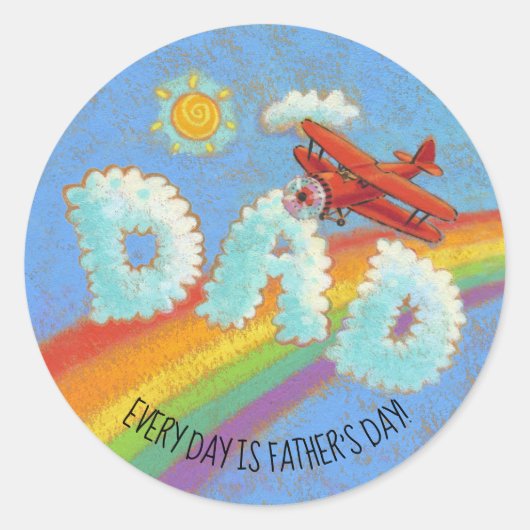Vaderdag Red Plane Skywriter Papa Ronde Sticker (Voorkant)