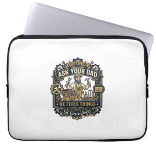 Vaderdag Reparatie Papa T-shirt Vraag je vader of Laptop Sleeve
