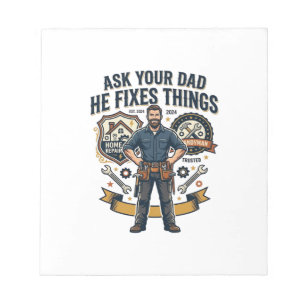 Vaderdag Reparatie Papa T-shirt Vraag je vader of  Notitieblok