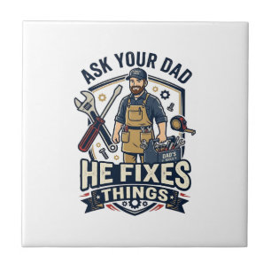 Vaderdag Reparatie Papa T-shirt Vraag je vader of  Tegeltje