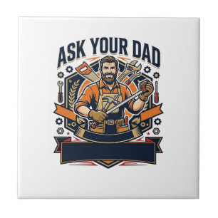 Vaderdag Reparatie Papa T-shirt Vraag je vader of  Tegeltje